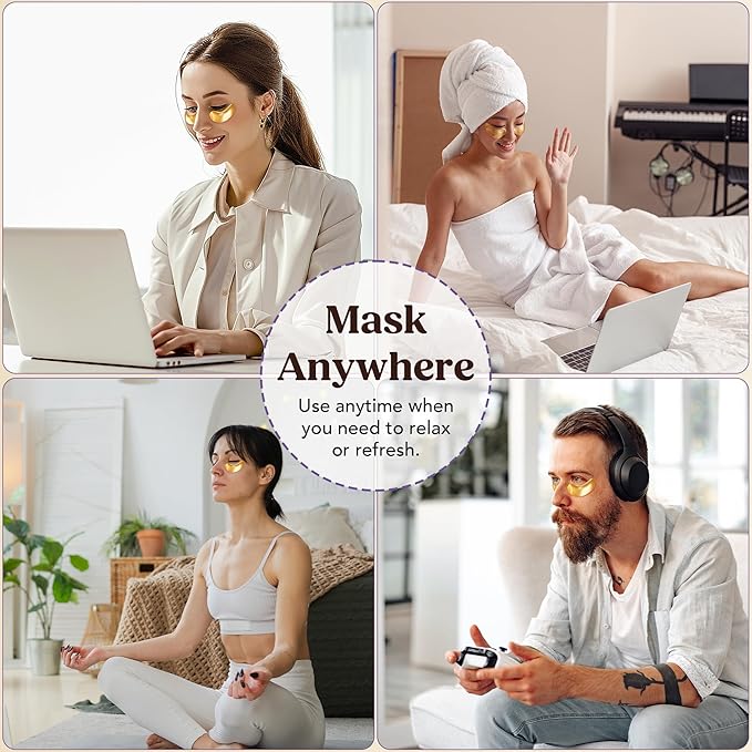 DERMORA Golden Glow Under Eye Patches (100 Pairs Eye Gels) - Rejuvenating Treatment for Dark Circles, Puffy Eyes, Refreshing, Revitalizing, Travel, Wrinkles