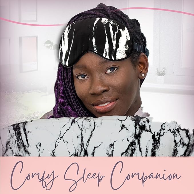 Celestial Silk Mulberry Silk Sleep Eye Mask with Adjustable Elastic Strap (Normal - Adjustable, Black Marble)