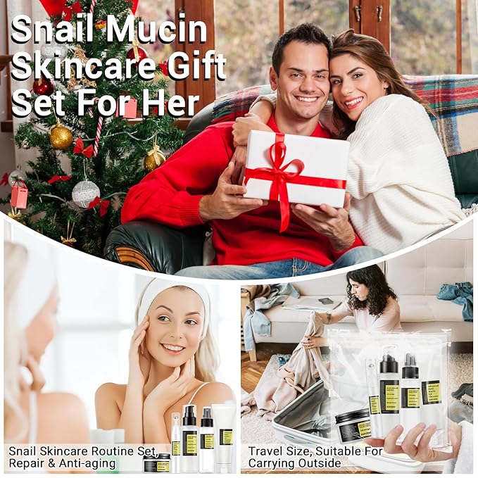 Snail Mucin Skin Care Routine Set For Women, 5 PCS Advanced Snail Mucin Facial Kit For Girls, Skin Care Gift Set With Face Cleanser, Toner, Serum, Face Cream, Eye Cream, Repairing, Anti Aging.