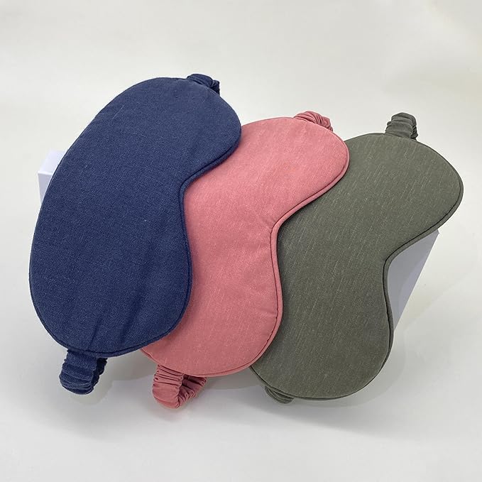 Linen Eye Mask for Girls,Travel Breathable Sleep Mask,Adjustable Strap, Hypoallergenic, Cooling with Travel Bag Gift Package(Dark Olive)