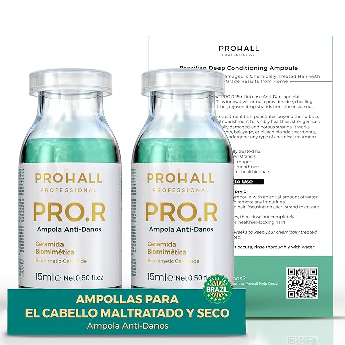 Ampolla Para el Cabello Maltratado Y Seco - Deep Conditioning Hair Mask for Damaged Hair - Pro R Brazilian Hair Protein Treatment for Blondes- Deep Conditioner for Dry Damaged Hair - Prohall 1 FLOz
