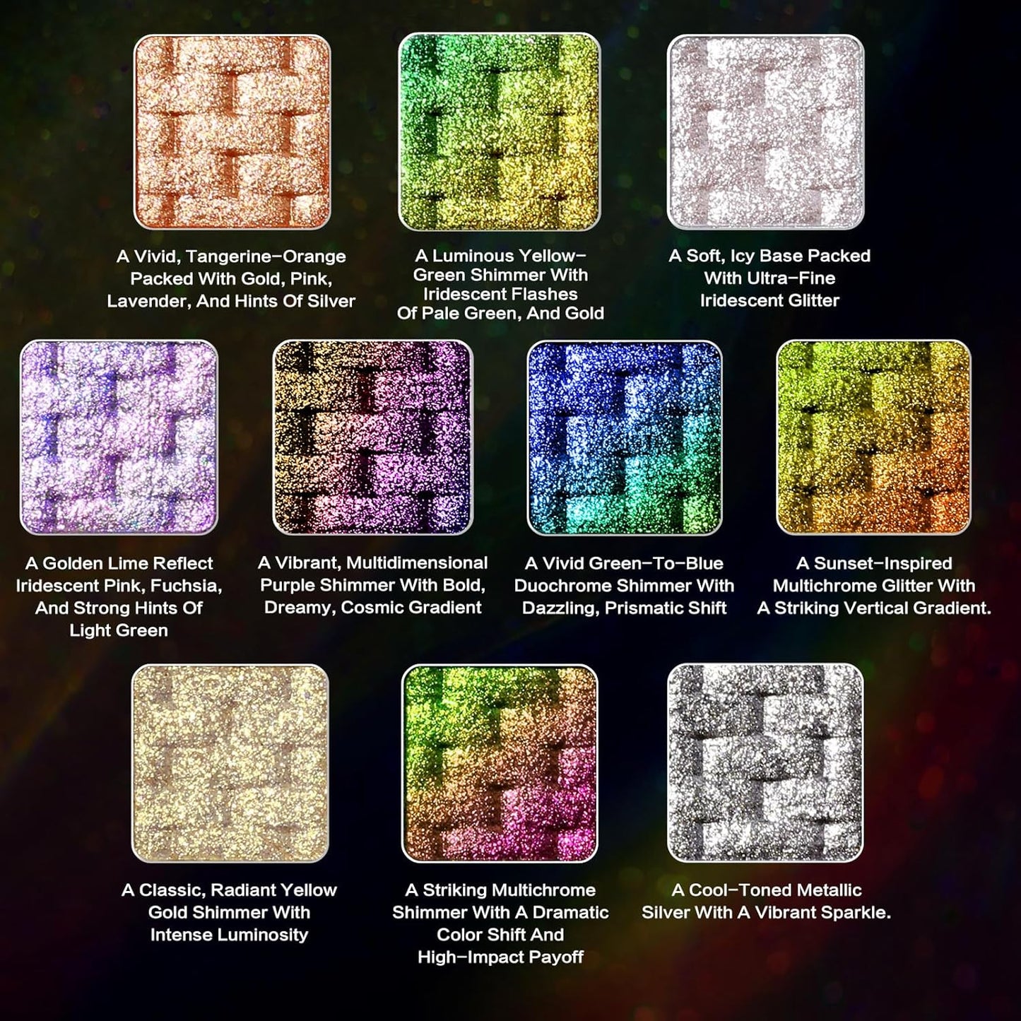 UCANBE Chameleon Multichrome Eyeshadow Palette, 10 Colors Shifting Chromatic Sparkling Metallic Eye Shadow, Multi-Use Blendable Holographic Glitter Shimmer Eye Makeup Palllet (Lunar Mirage)