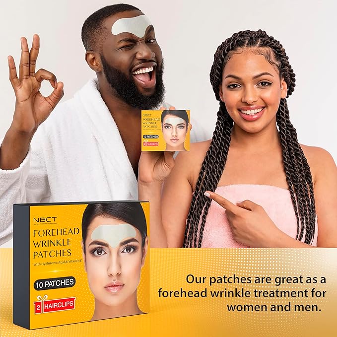 Forehead Wrinkle Patches with Hyaluronic Acid & Vitamin E - Anti Aging Face Pads for Smoothing Wrinkles - Hydrogel with Aloe & Collagen - 10 Patches