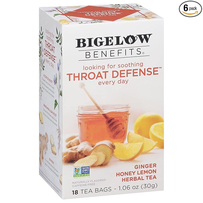Bigelow Benefits Throat Defense (Ginger Honey Lemon Herbal), 18 Count (Pack of 6), 108 Total Tea Bags