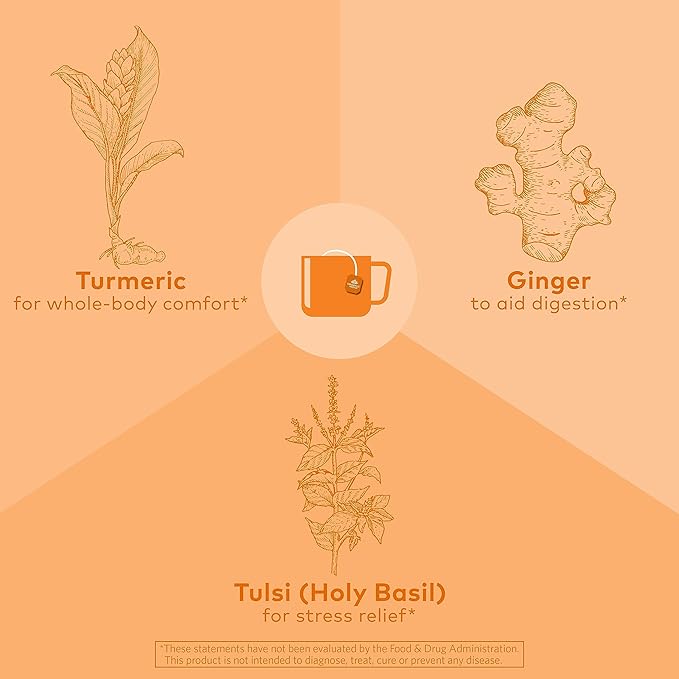 ORGANIC INDIA Tulsi Turmeric Ginger Tea Bags - Herbal Tea, Stress Relieving & Harmonizing, Immune Support, Healthy Inflammatory Response, Aids Digestion, Caffeine-Free - 18 Infusion Bags, 1 Pack