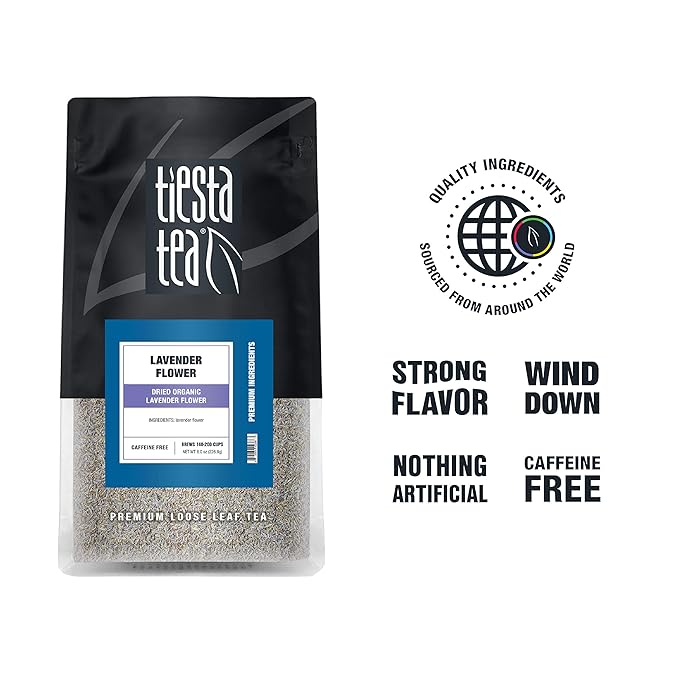 Tiesta Tea - Dried Organic Lavender Flower | Loose Leaf | Premium Non-Caffeinated Blend | Make Hot or Iced | Raw Edible Lavender Buds, All Natural Flavors | 8oz Resealable Bulk Pouch