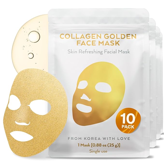 Korean Collagen Face Mask 10 pack - 24K Gold Face Mask Skin Care - Premium Alternative to Korean Sheet Masks - Deep Collagen Mask For Face, Skin - Hydrating Face Masks Skincare