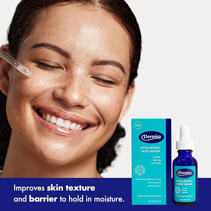 Dermisa Hyaluronic Acid Face Serum 1% Pure Hyaluronic Acid, Vitamin B5, Beta-Glucan | Intense Moisturizer For All Skin Types | Paraben & Fragrance-Free