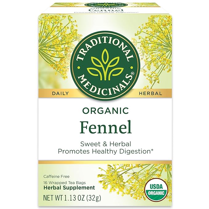 Traditional Medicinals Organic Fennel Herbal Tea, Promotes Digestive Health, (Pack of 2) 32 Tea Bags Total