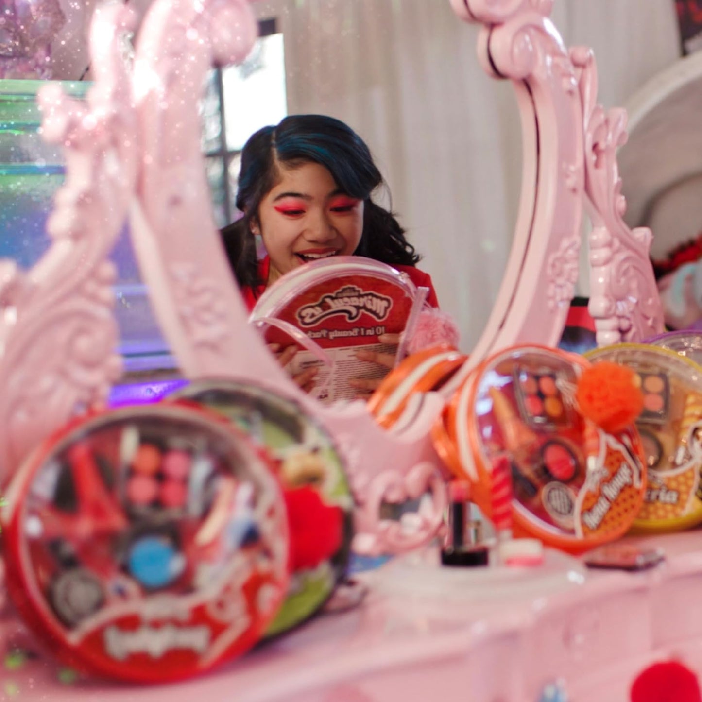 Miraculous Ladybug Kids Makeup Set - 10 Piece Bag with Nail Polish, Hair Chalk, Stickers & More - Safe, Non-Toxic Pretend Play Cosmetics - Miraculous Ladybug Themed Makeup Kit for Children