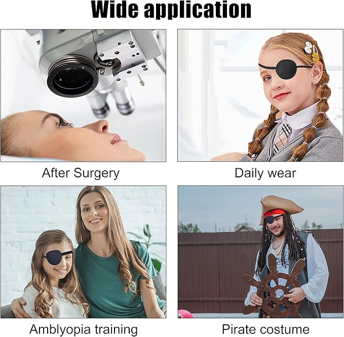 Eye Patches for Adults，2 Pcs Medical Eye Patches for Amblyopia Lazy Eye Patches for Left or Right Eyes，Black 3D Adjustable Eyepatch