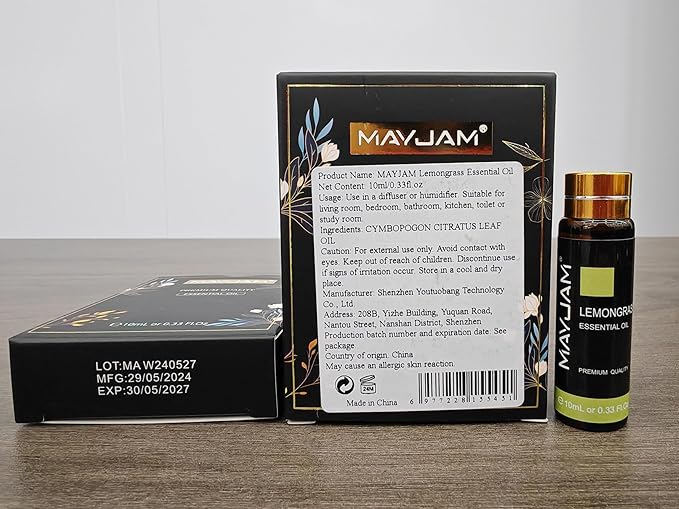 Lemongrass Essential Oil, MAYJAM 10ML/0.33FL.OZ Premium Lemongrass Oils for Soap Candle Making, Diffuser, Bedroom, Living Room, Office