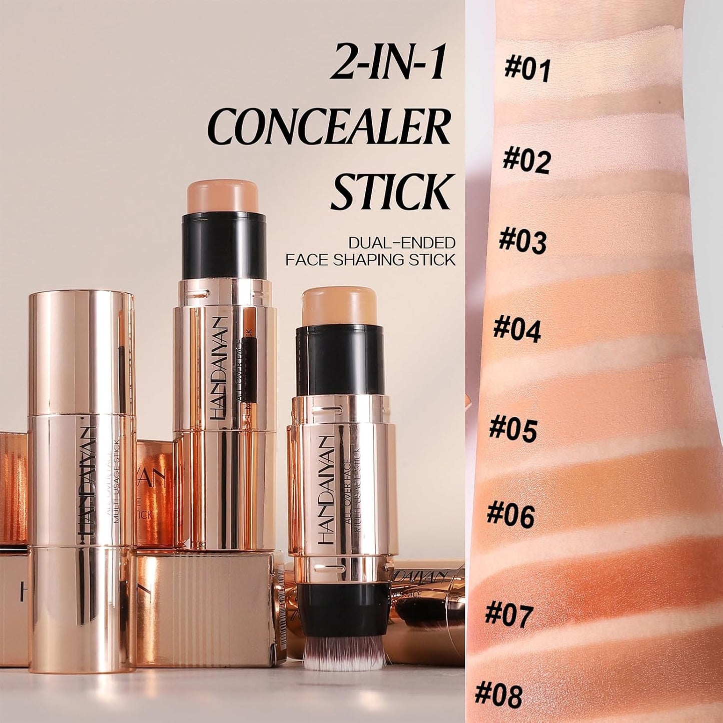 8 Colors Cream Contour Sticks Makeup Kit, Dual-Ended Concealer Stick With Soft Brush, Non-Greasy Long-Wear Face Primer Multi-Use Contouring Pen, Full Coverage Shades Corrector Concealer (01#)