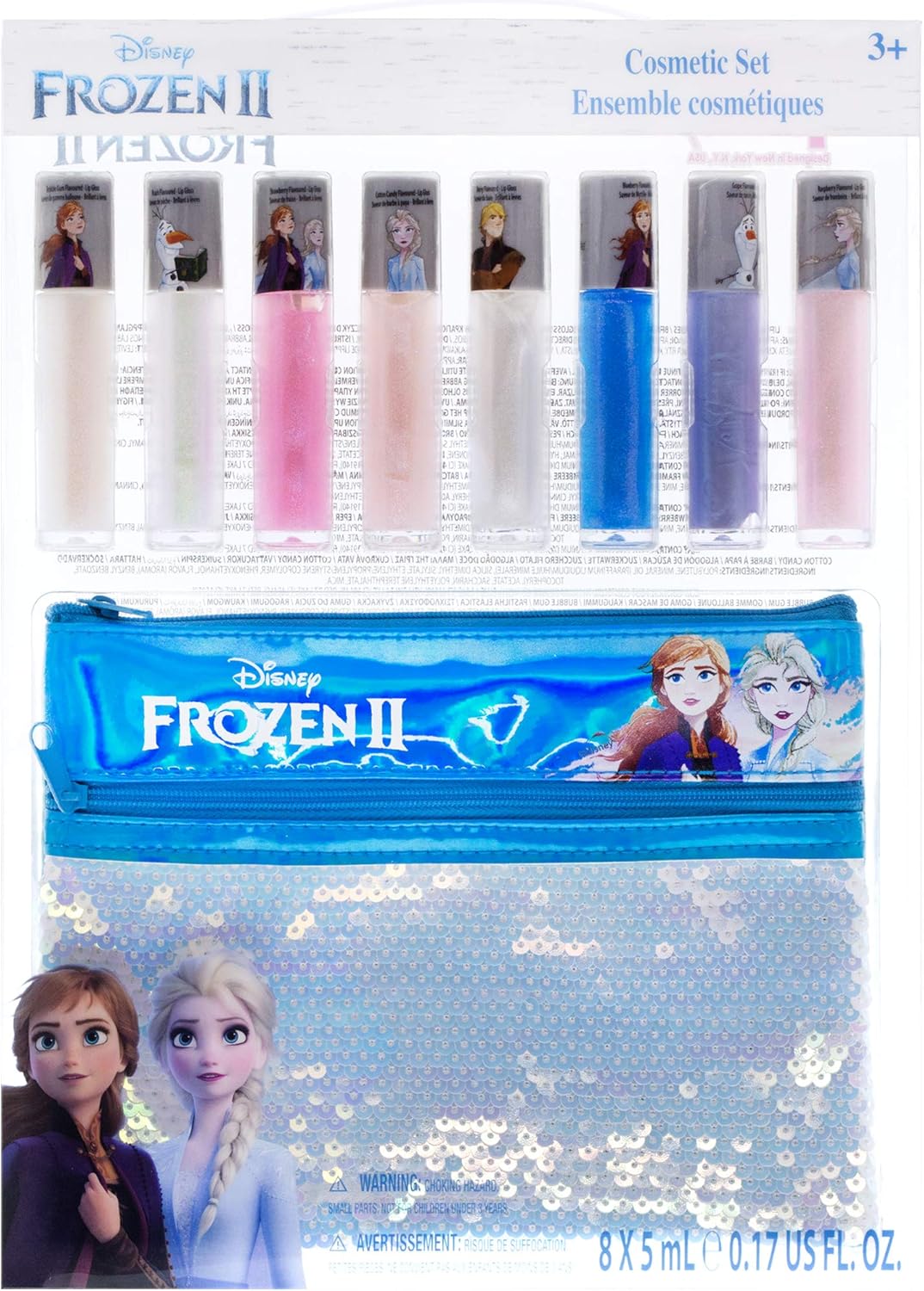 Townley Girl Disney Frozen 2 Anna and Elsa Lip Gloss Set with Sequin Bag, Ages 3+ (9 Pcs)