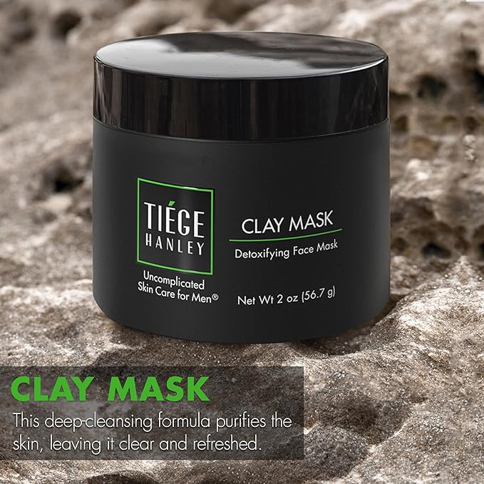 Tiege Hanley Mens Detoxifying Facial Clay Mask, 2 Oz (1-Pack) - Deep Pore Cleansing Charcoal Face Mask with Natural Kaolin Clay Absorbs Excess Oil & Reduces Appearance Pores - Skin Care for Men