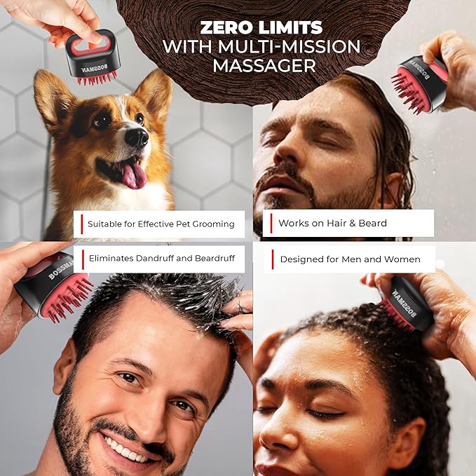 Bossman Titan Shower Scalp Massager – Ergonomic Silicone Scrubber for Product Build-Up, Dandruff & Pore Stimulation – Head & Beard Care Tool