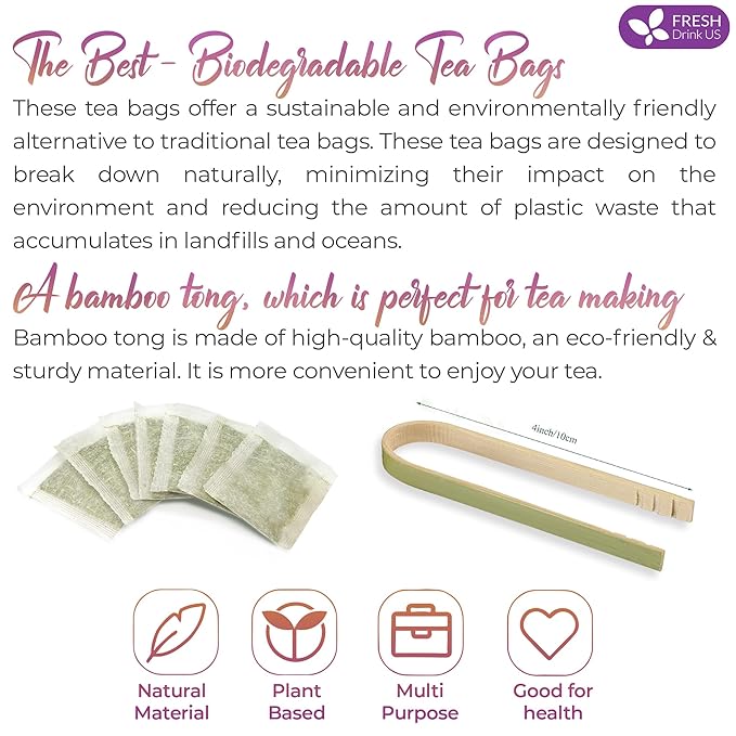 FreshDrinkUS, Premium 75 Ginger Tulsi Tea Bags, 100% Natural, Hand-made Blend of Ginger and Tulsi Holy Basil Leaves, Eco-conscious Tea Bags. Ginger Tulsi Herbal Tea. No Sugar, No Caffeine, Vegan.