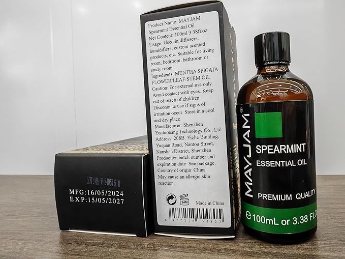 Spearmint Essential Oil, MAYJAM Pure Essential Oils for Diffusers, 3.38FL.OZ/100ML Large Volume Spearmint Oil for Facial Hair with Premium Glass Dropper