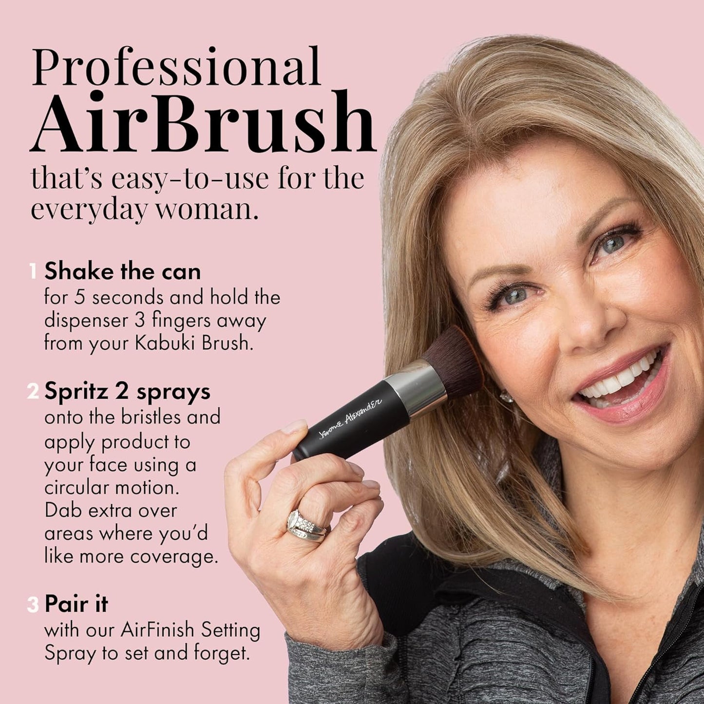 MagicMinerals AirBrush Foundation by Jerome Alexander – 2pc Set with Airbrush Foundation and Kabuki Brush - Spray Makeup with Anti-aging Ingredients for Smooth Radiant Skin - Bright Medium