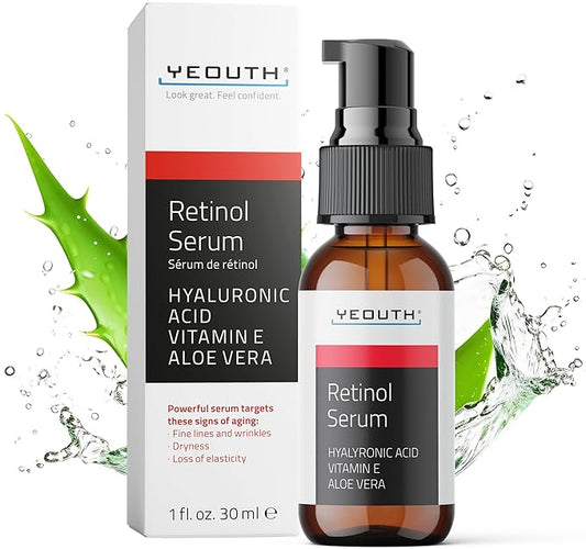 YEOUTH Retinol Serum for Face with Hyaluronic Acid & Vitamin E, Hydrating Retinol for Face, Night Serum Suitable for All Skin Types 1oz