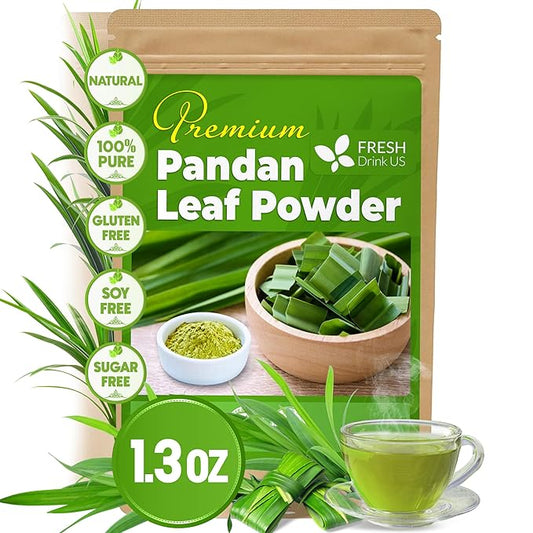 FreshDrinkUS, Premium 1.3oz Pandan Leaf Powder, 100% Natural and Pure from Pandan Dried Leaves, Emerald Pandan Powder, Green Food Coloring, No Additives, No Gluten, Vegan.