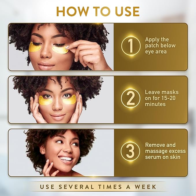 Under Eye Patches (72 Patches) for Puffy Eyes and Dark Circles with Pure Collagen, 24K Gold Eye Gel Pad Masks for Reducing Eye Bags, Puffy Dark Circles, Wrinkles, and Fine Lines