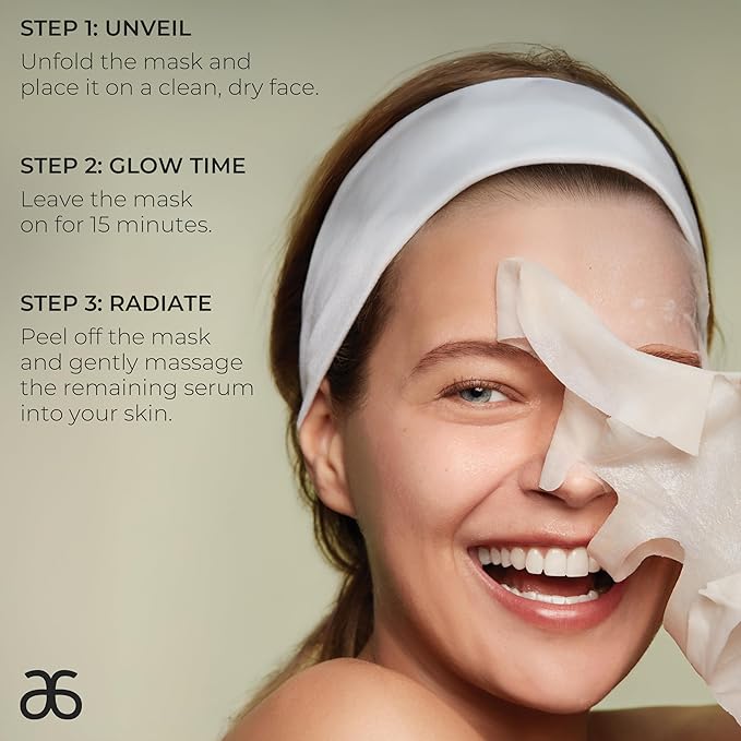 Arbonne Radiance Face Sheet Mask - Sheet Face Mask with Niacinamide for Dry and Dull Skin, Enhance Brightness, Tone, Smooth and Hydrate Skin - 5 Pack