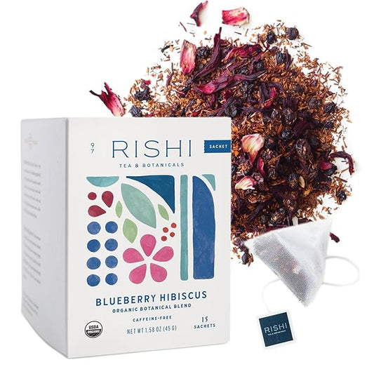 Rishi Tea Blueberry Hibiscus Herbal Tea - USDA Organic, Direct Trade Sachet Bags, Antioxidants, Caffeine Free, Sweet, Tangy - 15 Count (Pack of 1)