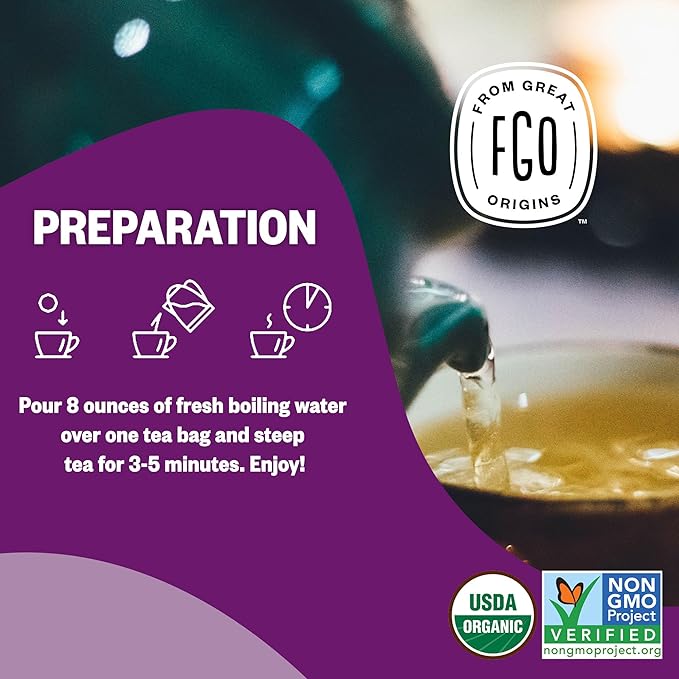 FGO Organic Tulsi Holy Basil Tea, 100 Count, Eco-Conscious Herbal Tea Bags, Resealable Bag, Caffeine Free, Packaging May Vary (Pack of 1)