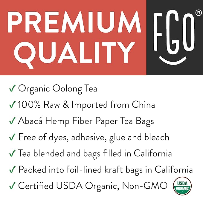 FGO Organic Oolong Tea, Eco-Conscious Tea Bags, 100 Count, Packaging May Vary (Pack of 1)