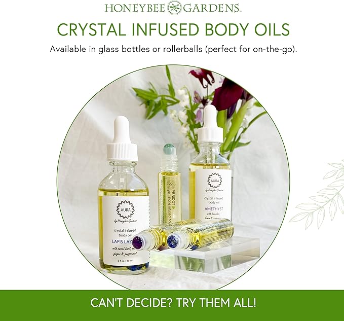 Honeybee Gardens Crystal Infused Body Oil, Clear Quartz, Organic, Moisturizing, Non-Greasy, for All Skin Types, 2 Fl Oz