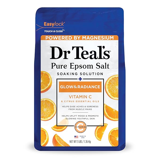 Dr Teal's Salt Soak with Pure Epsom Salt, Glow & Radiance with Vitamin C & Citrus Essential Oils, 3 lbs