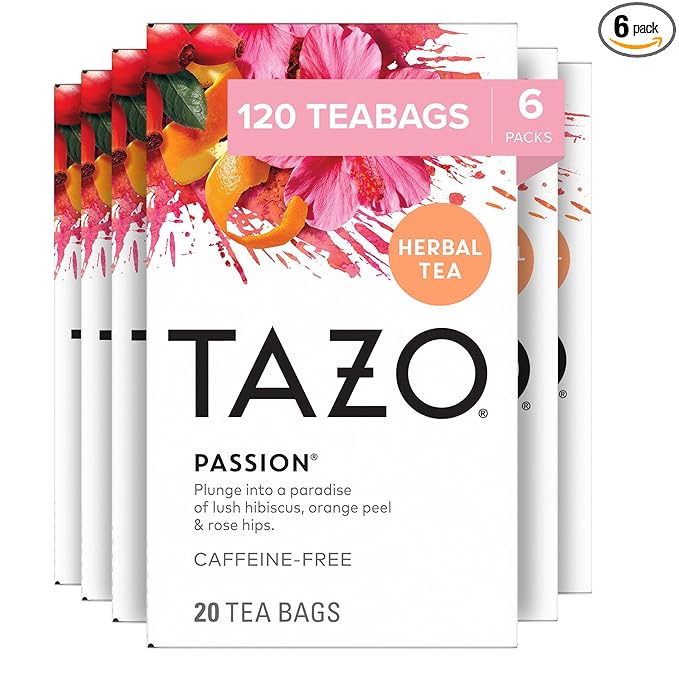 TAZO Tea Bags, Iced or Hot, Passion Herbal Tea, 20 Tea Bags (Pack of 6)