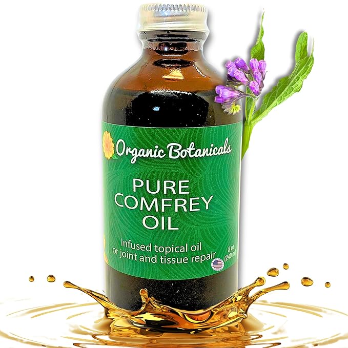 Pure Comfrey Leaf Infused Oil - Skin Care for Joints, Back, Muscles, Fractures, Bruises, and Minor Wounds, Natural Herbal Body Massage Oil, Certified Organic (8 oz)