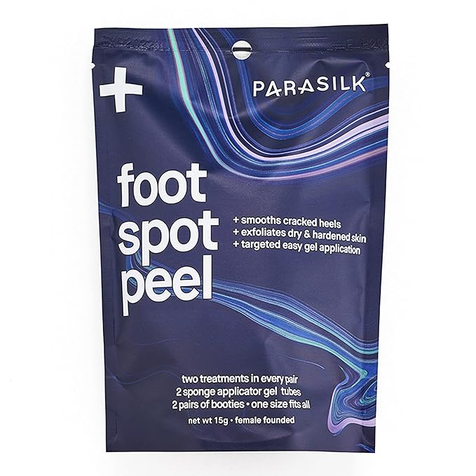 Parasilk Exfoliating Foot Spot Peel– 2 Gel Sponge Applicators & 2 Pairs of Exfoliation Booties. Targeted Repair for Rough, Dry Skin, Cracked Heels and Feet