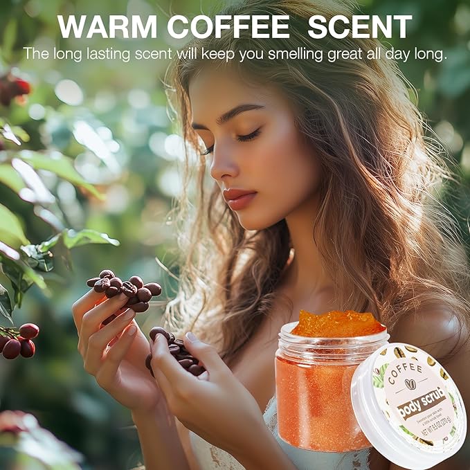 Coffee Sugar Scrub, Coffee Body Scrub, Exfoliating Body Scrub for Body Smooth and Moisturized Skin, Natural Gifts for Women, 9.52oz