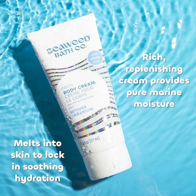 Seaweed Bath Co. Calm Body Cream, Vetiver Geranium Scent, 6 Ounce, Relaxing Hand & Body Lotion Moisturizer for Dry Skin, Sustainably Harvested Seaweed, Oat Milk, Chamomile