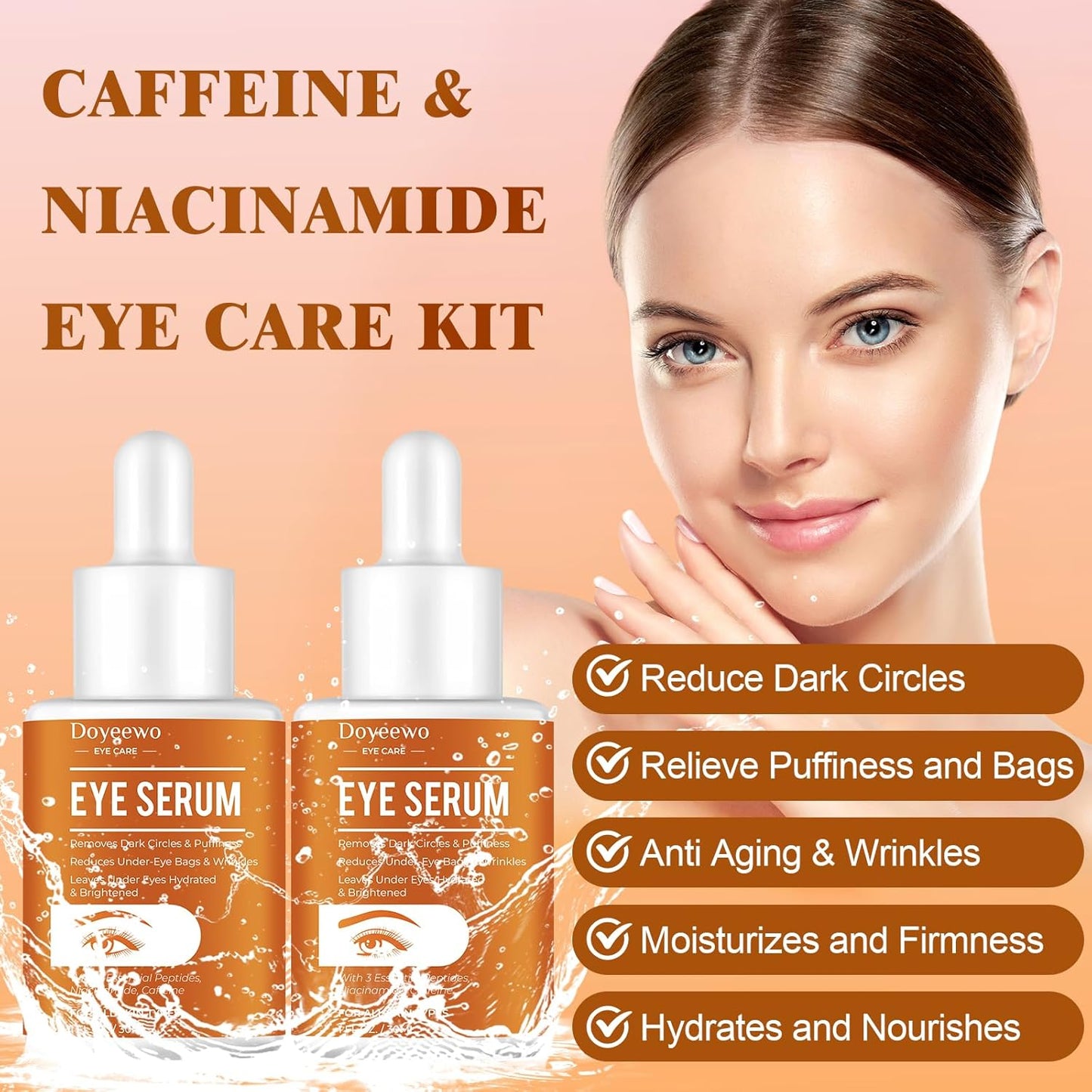 Birthday Gifts for Women,Dark Circles Under Eye Treatment For Puffiness And Bags Under Eyes Wrinkles Dark Circles,Eye Care,Skin Care,Caffeine Eye Serum,Eye Bag Remover Puffy Eyes Treatment Products