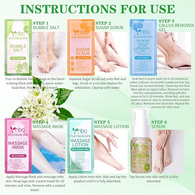 Pedicure Foot Soak Set - Upgraded 6 in 1 Foot Spa, Foot Bath Spa, Pedicure Kit, Foot Soak for Tired & Dry Cracked Feet, Athletes Feet, Bad Odor, Softens Calluses (Jasmine)