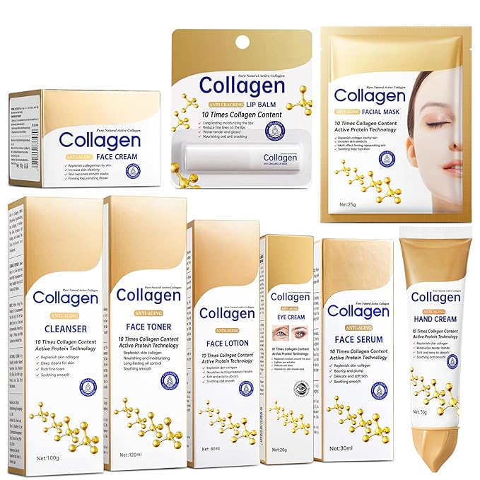 Collagen Skin Care Set,13-In-1 Travel Skincare Kits for Firming Skin, Shrink Pores, Anti Aging Skincare Set for Reduce Wrinkles.Smooth Fine Lines.Hydrating,Facial Kits for Women & Girls.