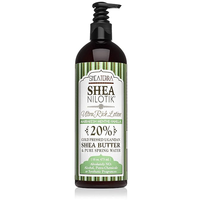 Shea Terra Organics Nilotik’ Shea Butter Ultra-Rich Lotion – Marrakesh Menthe Vanilla | Natural Daily Moisturizer High in Vitamins with Cooling Sensation to Soothe Irritated Dry Skin– 16 oz