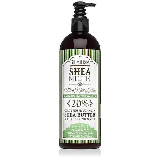 Shea Terra Organics Nilotik’ Shea Butter Ultra-Rich Lotion – Marrakesh Menthe Vanilla | Natural Daily Moisturizer High in Vitamins with Cooling Sensation to Soothe Irritated Dry Skin– 16 oz