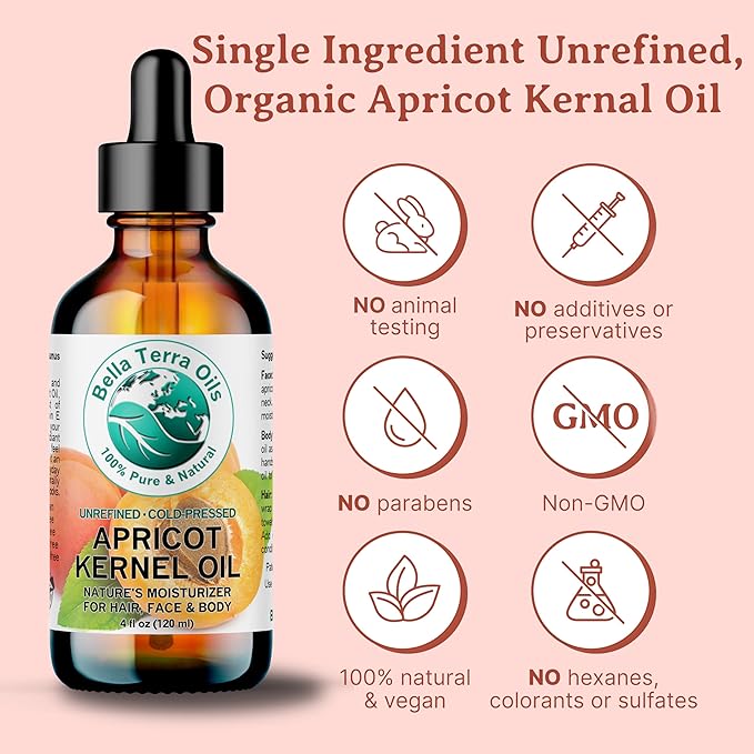 Bella Terra Oils - Organic Apricot Kernel Oil 16 oz - Cold-Pressed Nutritional Wonder, Packed with Antioxidants, Ideal Carrier Oils for Essential Oil Blends