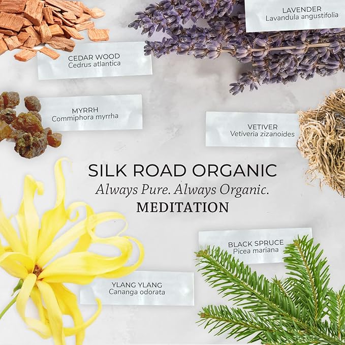 Silk Road Organic Meditation Essential Oil Empowering Blend Roll On,100% Pure USDA Certified Aromatherapy for Chakra Healing, Focus, Calming, Mindfulness & Spiritual Well-Being - 10ml Roller