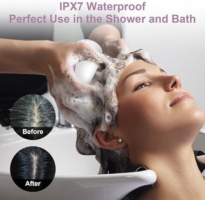 Electric Scalp Massager, Portable Head Stress Relax,IPX7 Waterproof Rechargeable Head Massager Scalp Stress Relax, Body for Deep Cleansing, Relief, Hair Growth (Pink)