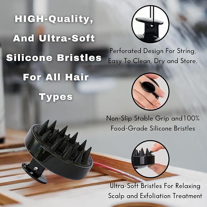 USDA Organic Hair Oil Treatment for Intense Nourishment, Dry Scalp Relief, and Hair Growth Promotion - Silicone Head Massager for Relaxation and Exfoliation