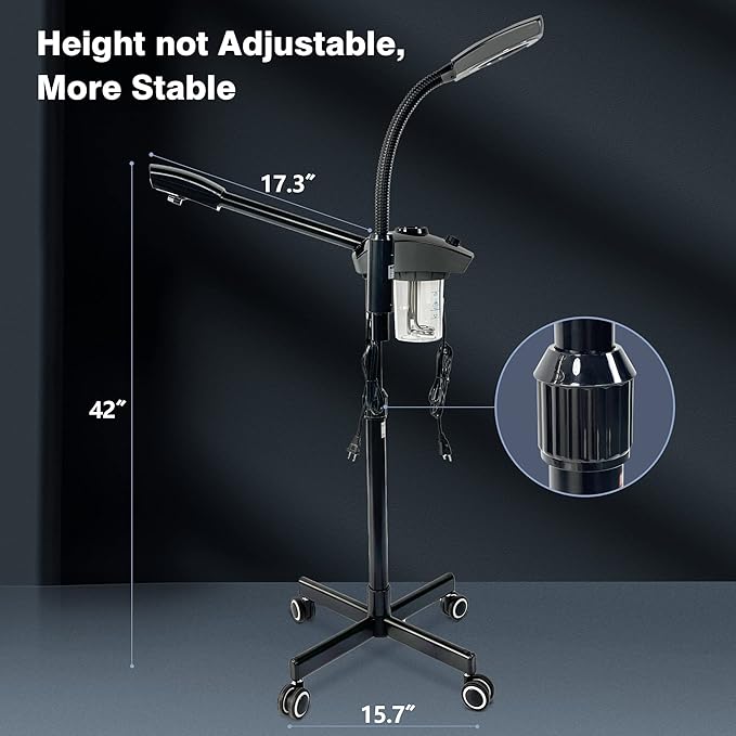 KINGSTEAM Professional Facial Steamer, 2 in 1 Ozone Facial Steamer on Wheels with 3X Magnifying Lamp, Hot Mist Steam Machine with Time Preset Function for Face Spa, Home, Aromatherapy and Skin Clinic