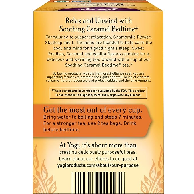 Yogi Tea Soothing Caramel Bedtime Tea - 16 Tea Bags per Pack (6 Packs) - Calming Sleep Tea - Supports Good Sleep - Includes Chamomile Flower, Rooibos Leaf, Roasted Chicory Root & More