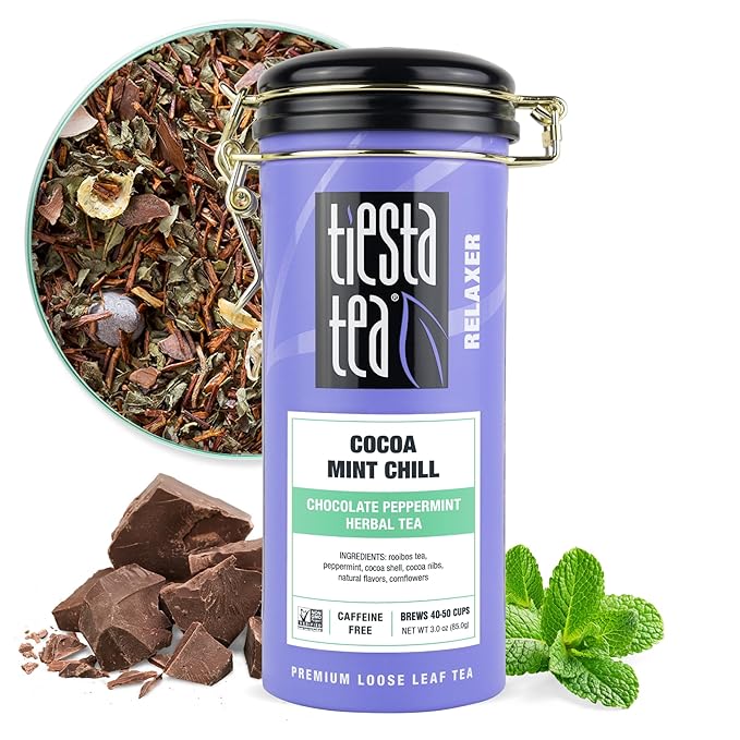 Tiesta Tea - Cocoa Mint Chill | Loose Leaf | Chocolate Peppermint Herbal Blend | Non-Caffeinated Rooibos | Brew Hot or Iced | Refillable Tin | Makes Up to 50 Cups | 3 Ounce