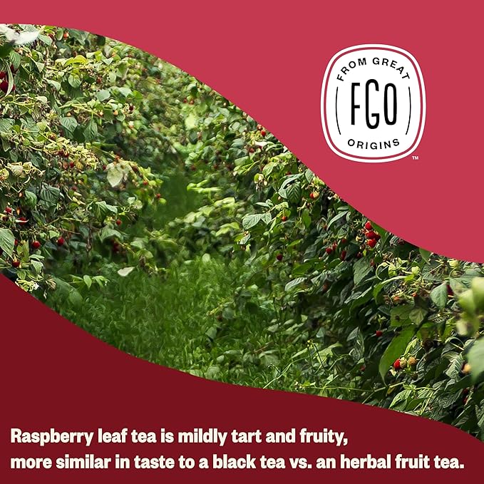 FGO Organic Red Raspberry Loose Leaf Herbal Tea, Cut and Sifted, Caffeine Free, 16oz Bulk Resealable Pouch, Packaging May Vary (Pack of 1)